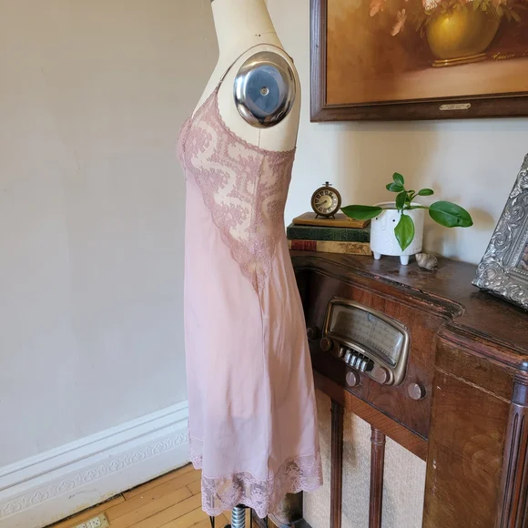 Vintage Lace Slip Dress Mauve Chemise Nighty 34 Sm Med - Picture 3 of 6